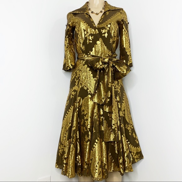 Diane Von Furstenberg Dresses & Skirts - DIANE VON FURSTENBERG Taffy Gold Silk Wrap Dress 4